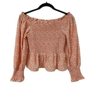 Indulge Women's Top Floral Cropped Smocked Puff Sleeve Blouse Size M